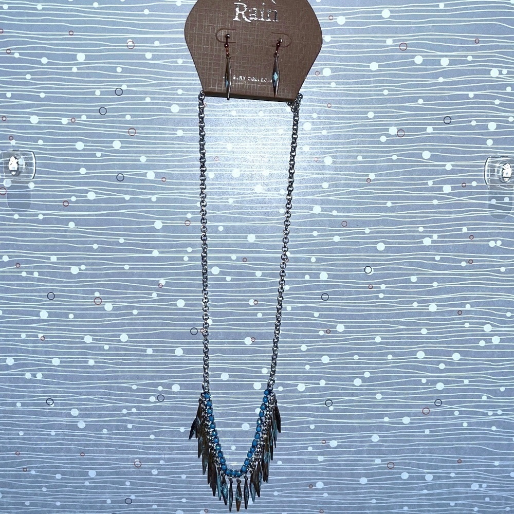 Rain Silver & Turquoise Necklace & Dangle Earrings Set NWT